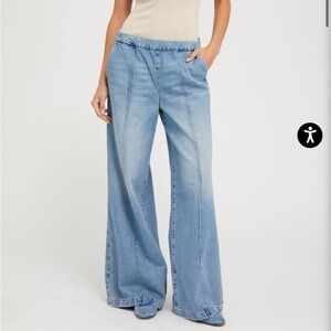 SPRWMN Wide Leg Pintuck Denim Pants - Paradis Blue NWT Size S